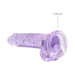 Translucent purple 7-inch realistic dildo with textured shaft, balls, and suction cup base for hands-free use.