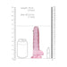 Pink translucent realistic dildo with suction base, shown with size comparison to a can and lipstick, measuring 7 inches tall.