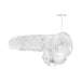 Clear realistic dildo with textured shaft, attached balls, and sturdy suction cup base for hands-free use.