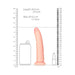 Vanilla-colored slim realistic dildo with suction cup, shown with size comparison to a soda can and lipstick, with measurement scales.
