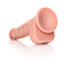 Light skin tone realistic straight dildo with detailed veins, scrotum, and suction cup base on white background.