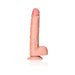 Light-colored realistic straight dildo with detailed veins, scrotum, and suction cup base on a white background.