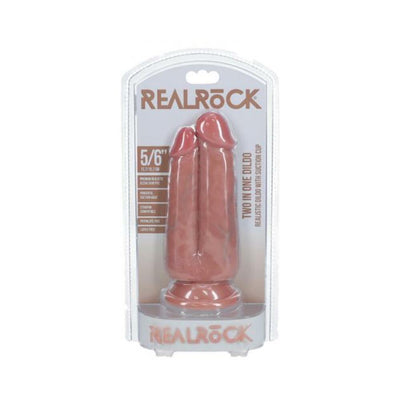 Realrock Two In One 5 and 6 inch dual-ended dildo with suction cup in clear retail packaging.