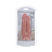 Realrock two-in-one dual dildo in flesh tone with suction base, packaged in clear plastic clamshell.