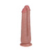 Realistic double-ended dildo in natural skin tone with suction base for hands-free use.