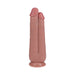 Dual-ended realistic dildo in flesh tone with suction base for versatile use and hands-free play.