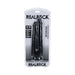 Realrock two-in-one black dildo with dual shafts and suction cup base in clear retail packaging.