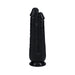 Black dual-ended dildo with textured surface and suction base for hands-free use.