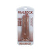 Realrock two-in-one dual shaft dildo in brown with suction cup base in clear packaging.