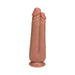 Realrock two-in-one dual shaft dildo in natural skin tone with suction base for hands-free use.