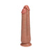 Realistic double-ended dildo in natural skin tone with suction base for hands-free use.
