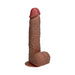 Realistic straight dildo with detailed veins, textured balls, and suction cup base in natural skin tone.