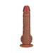 Realistic textured brown vibrating dildo with suction cup base and detailed veins and glans design.