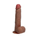 Realistic textured vibrating dildo with suction cup base in natural skin tone and detailed veins and glans.