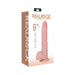 Realistic 9-inch vibrating dildo with suction cup and lifelike veins in soft pink by RealRock packaging.