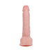 Realistic textured vibrating dildo with suction base in natural skin tone, featuring detailed veins and sculpted glans.
