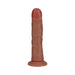 Realistic curved vibrating dildo with suction cup base in natural brown tone by Realrock Vibe.