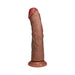 Realistic curved 8-inch vibrating dildo with suction cup base in natural skin tone by Realrock Vibe.