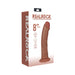 Realrock Vibe rotating curved dildo with suction cup, 8 inches, realistic texture and skin tone in product packaging.