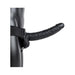 Black vibrating hollow strap-on with balls and adjustable waistband displayed on mannequin side view.