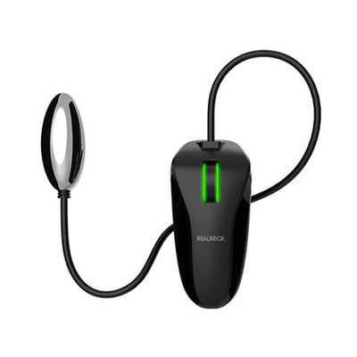 Black handheld remote control with green light and attached oval vibrating bullet on a flexible cord