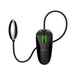 Black handheld remote control with green light and attached oval vibrating bullet on a flexible cord