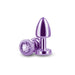 Petite purple metal anal plug with a faceted gem base, polished and smooth finish for comfortable use.