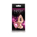 Rose gold medium-sized aluminum butt plug with a pink heart-shaped gem base in retail packaging.