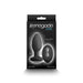 Renegade Alpine Black gyrating and vibrating plug with remote control in black packaging showing actual size and features.