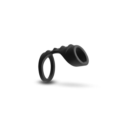 Black silicone Renegade Bolster cock ring with textured design and dual ring structure on white background.