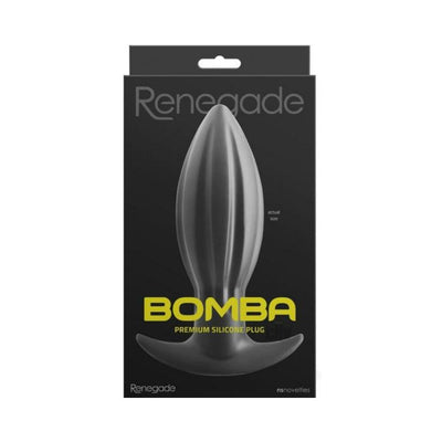 Black Renegade Bomba premium silicone anal plug displayed on sleek black packaging with yellow text.