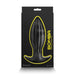Black Renegade Bomba silicone anal plug in sleek packaging with yellow outline and branding details.
