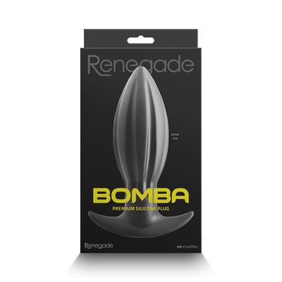 Black Renegade Bomba premium silicone plug displayed on sleek black packaging with yellow text.