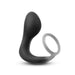 Black silicone prostate plug with attached transparent cock ring, ergonomic curved design for comfort and extended use.