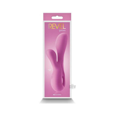 Packaging of Revel Galaxy dual stimulator in pink with product image and branding on front panel.
