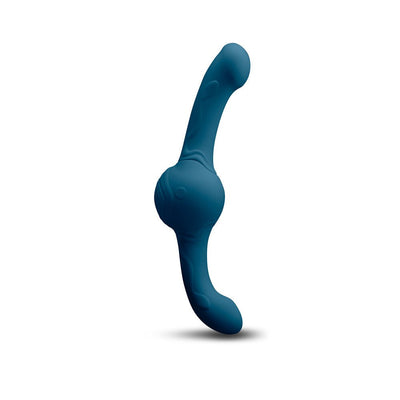 Teal flexible dual-ended personal massager with rotating motor and ergonomic design on white background.