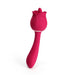 Red rose-shaped clitoral and G-spot vibrator with a curved handle for targeted stimulation.