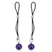 Pair of adjustable black loop nipple clamps with purple bead accents and silver hardware details.