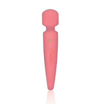 Compact French rose pink mini body wand vibrator with soft silicone and single button control by Rianne S