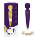 Purple mini body wand vibrator with gold RS logo, elegant packaging, and motivational silver bracelet accessory.