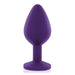 Purple silicone butt plug with tapered shape and flared base for safe and comfortable use.