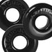 Three black OxBalls Ringer Max stretchy rubber rings with embossed Atomic logo, arranged overlapping on white background.