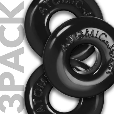 Three black OxBalls Ringer Max rubber rings stacked on a white background with partial 3-pack text.