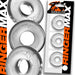 Three clear, thick OxBalls Ringer Max rings displayed alongside their branded black, white, and orange packaging.