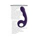 Purple curved vibrator with textured ringed handle and bulbous head, shown with product features and dimensions text.