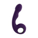 Purple silicone vibrator with curved design and textured ringed handle for easy grip and control.