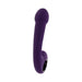 Purple silicone vibrator with bulbous head, textured ringed handle, and curved flexible stem, USB rechargeable and waterproof.