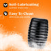 Black ribbed self-lubricating stroker with soap bubbles on orange background highlighting easy cleaning.