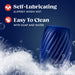 Blue textured Rize Turbine self-lubricating stroker surrounded by soap bubbles highlighting easy cleaning.