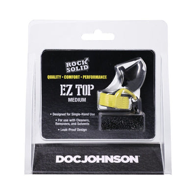 Rock Solid EZ Top Medium yellow cap with lanyard in clear retail packaging by Doc Johnson